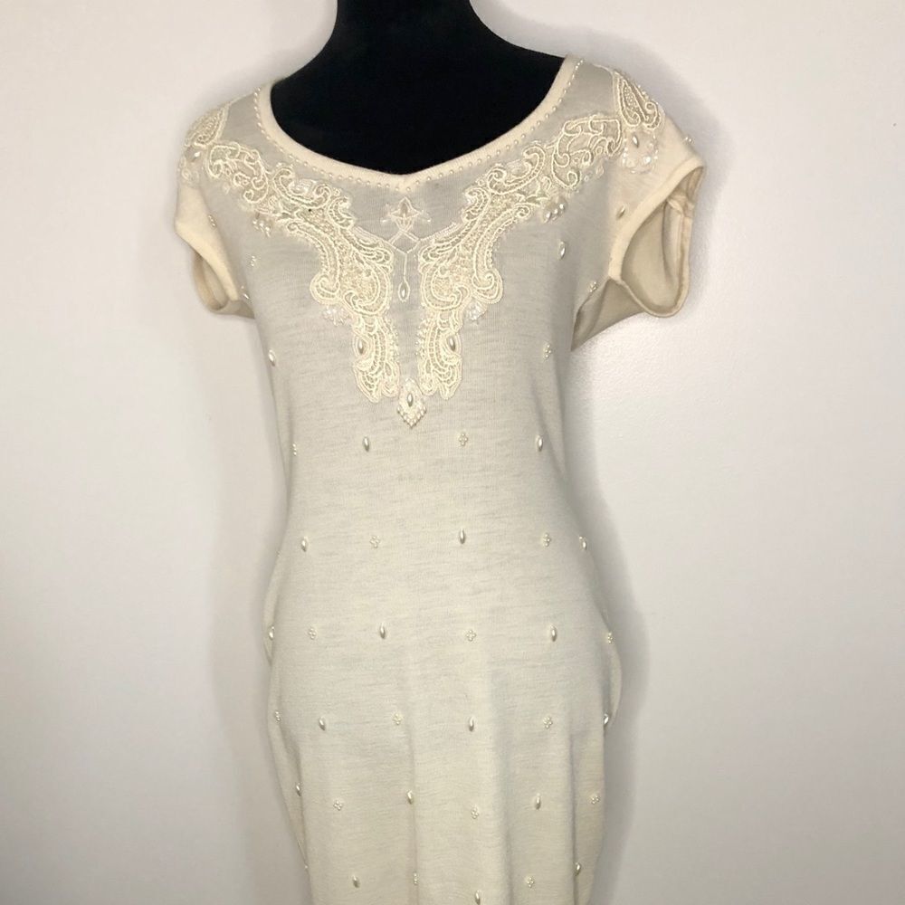 Carole Little Cream Pearl Sequin Small Dress